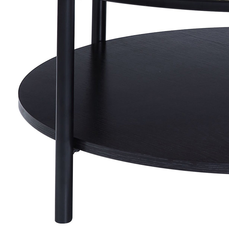 32" Colson Round Black Metal and Rattan Coffee Table