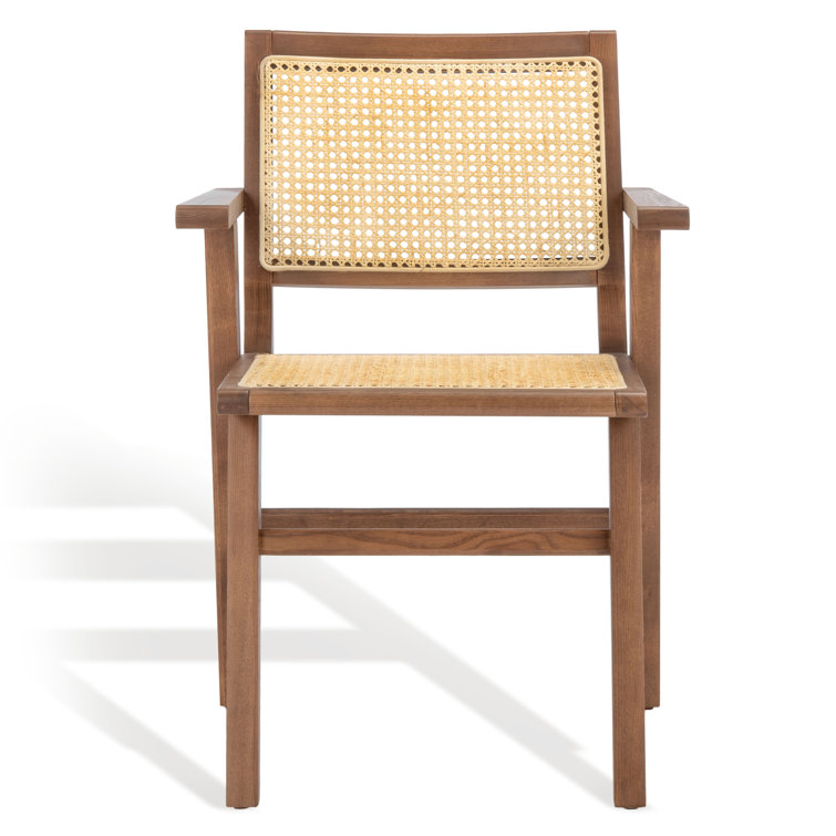 Black Cane and Wood Arm Chair, 33.3" Height