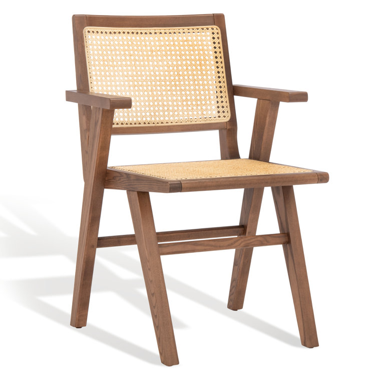 Black Cane and Wood Arm Chair, 33.3" Height