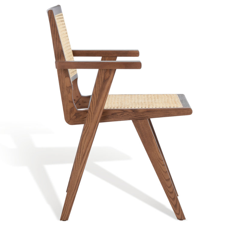 Black Cane and Wood Arm Chair, 33.3" Height