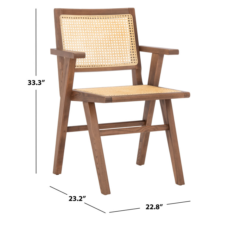 Black Cane and Wood Arm Chair, 33.3" Height