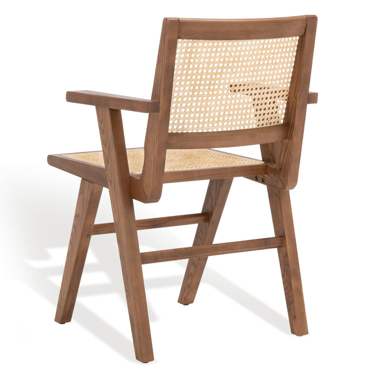 Black Cane and Wood Arm Chair, 33.3" Height