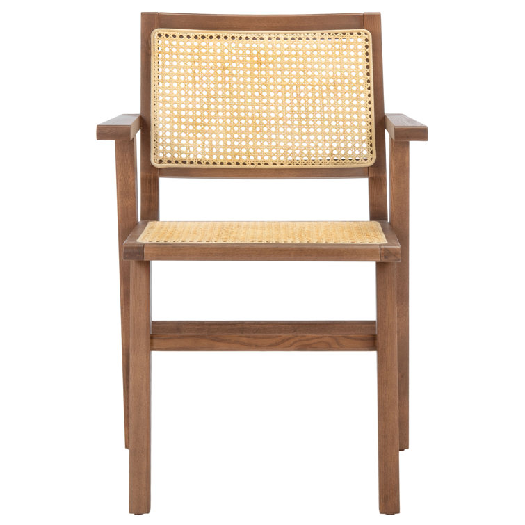 Black Cane and Wood Arm Chair, 33.3" Height