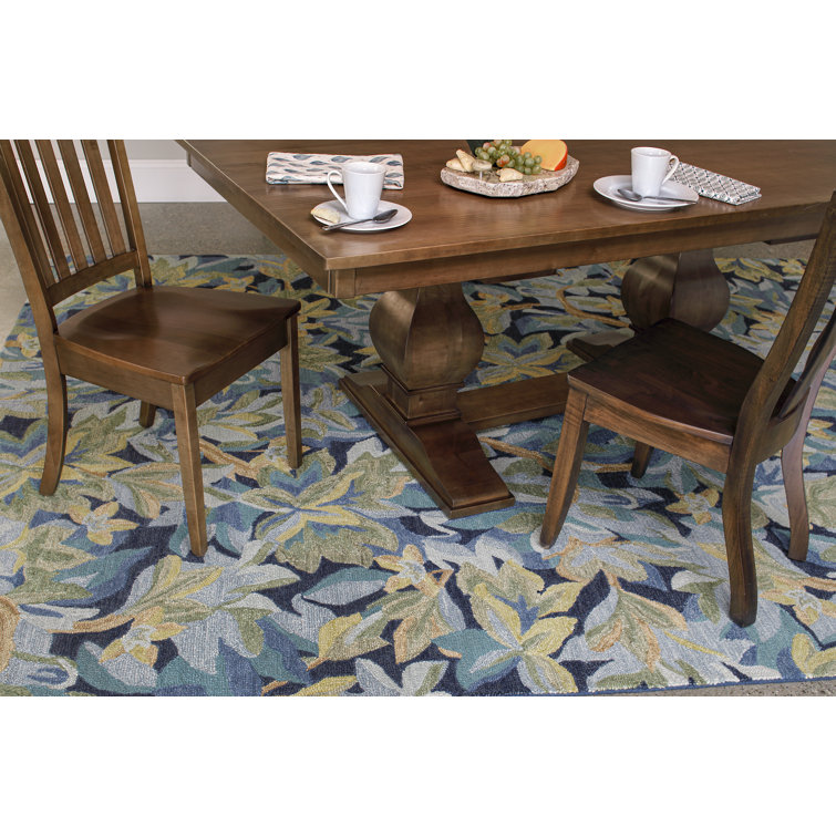 Handmade Blue Wool Botanical Round Area Rug, 7'