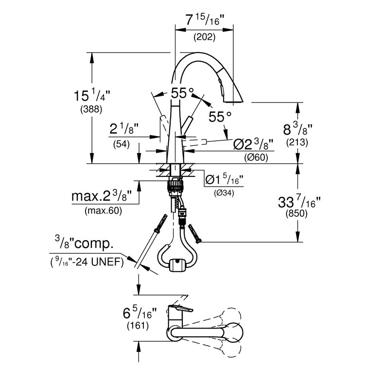 Modern Black Metal Kitchen Faucet with Triple Spray and Pull-out Feature