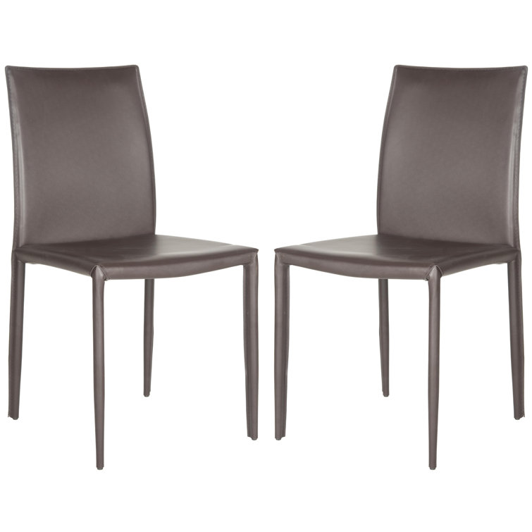 Brown Leather Upholstered Parsons Dining Side Chair Set
