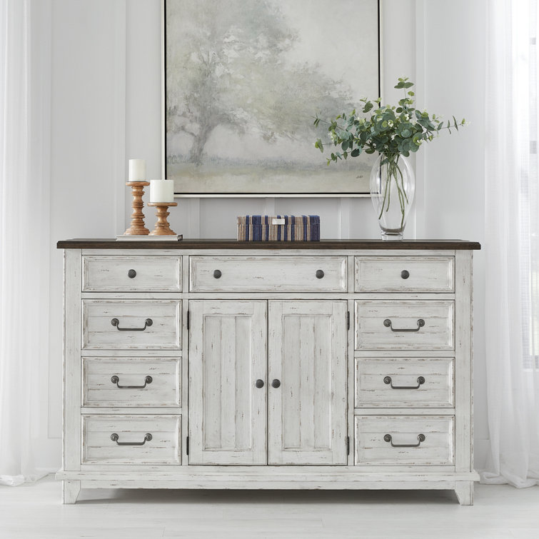 King White Wood Panel Bed with Dresser and Mirror