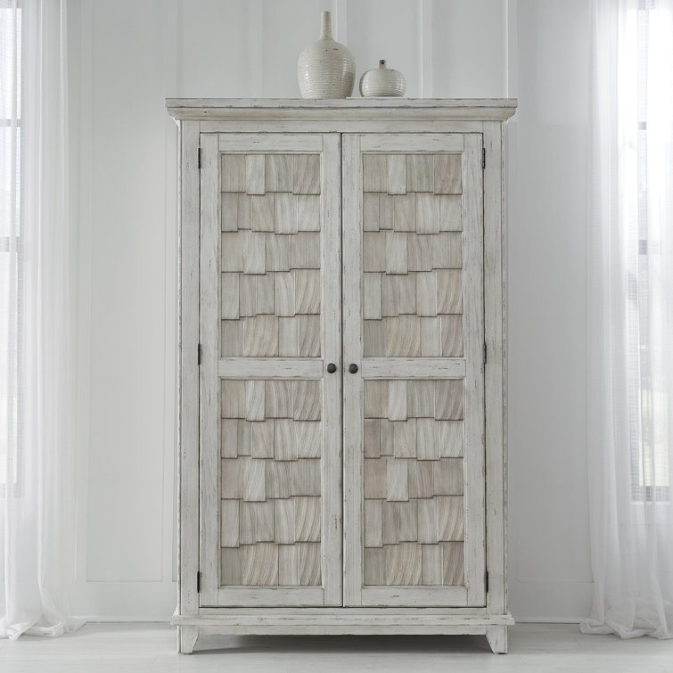 Riverstone White Rustic Pine Armoire with Adjustable Shelves
