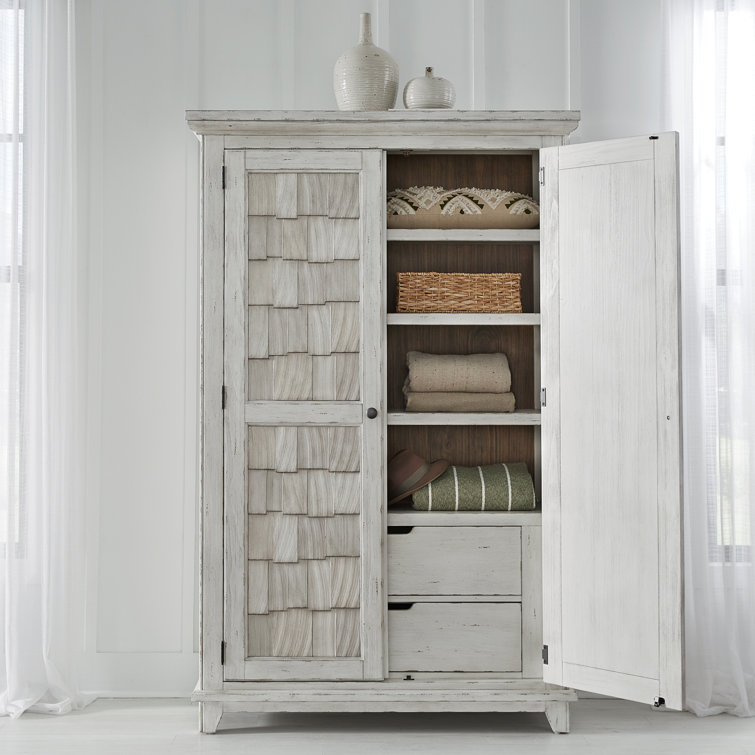 Riverstone White Rustic Pine Armoire with Adjustable Shelves