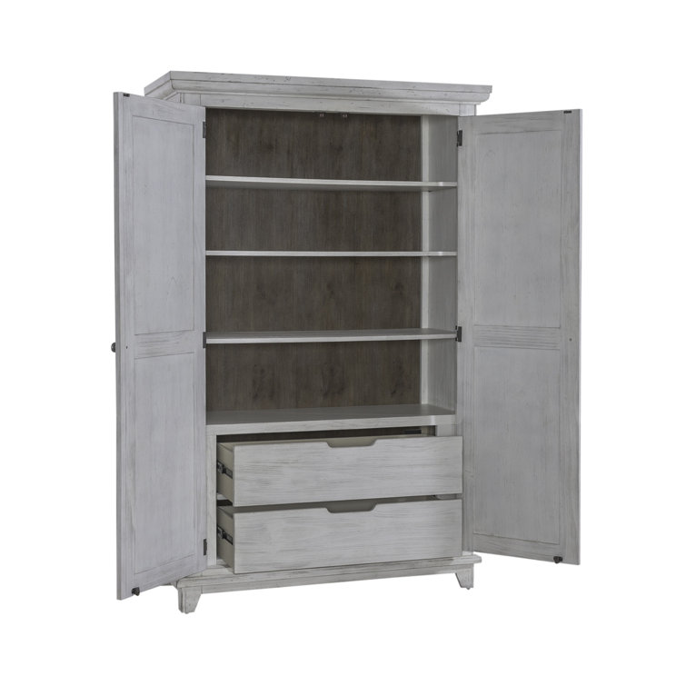 Riverstone White Rustic Pine Armoire with Adjustable Shelves