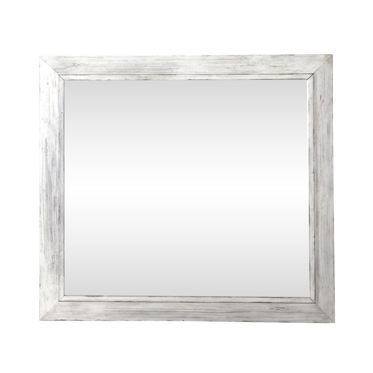 King White Wood Panel Bed with Dresser and Mirror