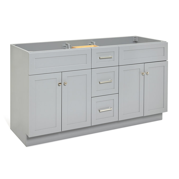 Hamlet 60" Gray Double Freestanding Vanity Cabinet with Nickel Hardware