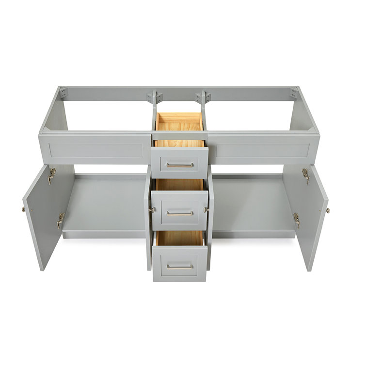 Hamlet 60" Gray Double Freestanding Vanity Cabinet with Nickel Hardware