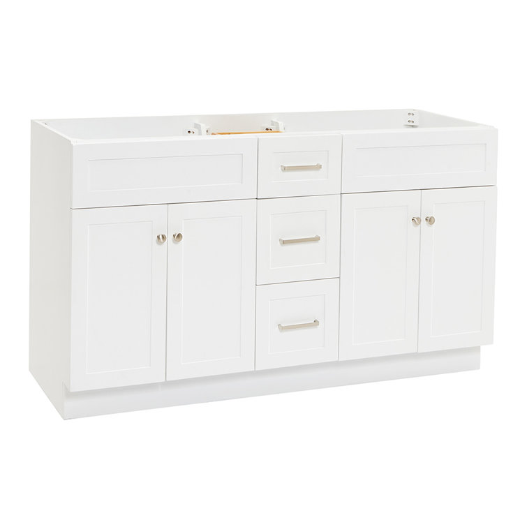 White Double Freestanding Bathroom Vanity Base with Nickel Hardware