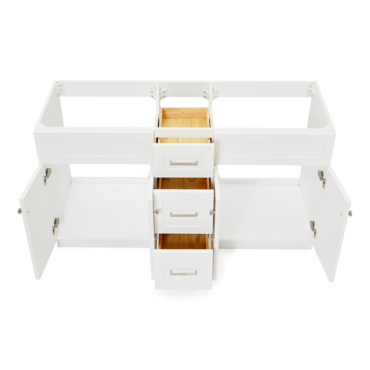 White Double Freestanding Bathroom Vanity Base with Nickel Hardware