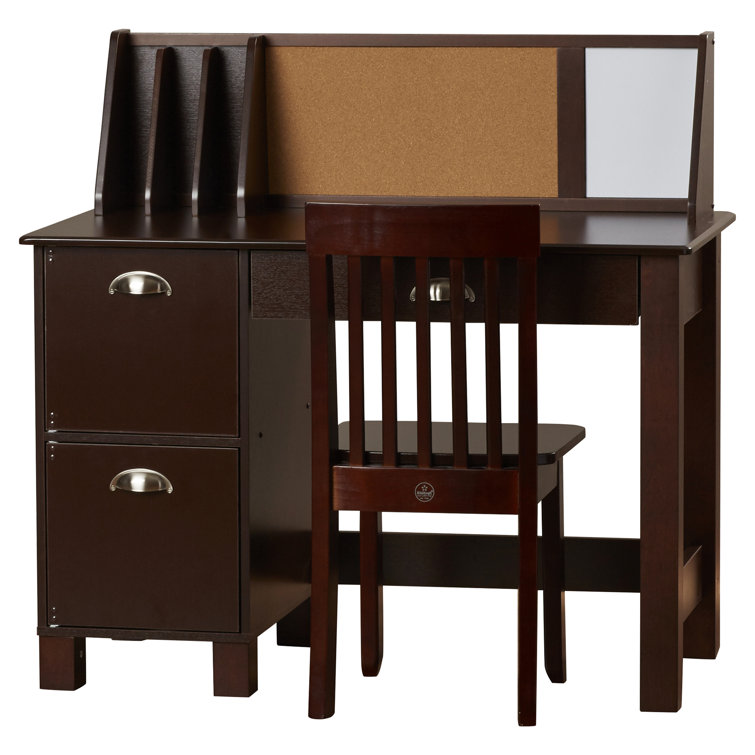 Espresso Wood Writing Desk with Hutch and Chair
