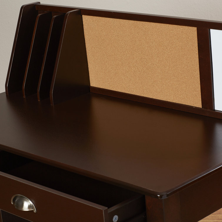 Espresso Wood Writing Desk with Hutch and Chair