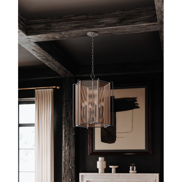 Ramon Textured Black and Jute 6-Light Pendant Lantern