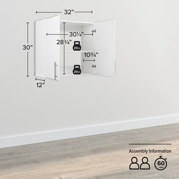 White Composite Wall Cabinet with Adjustable Shelving