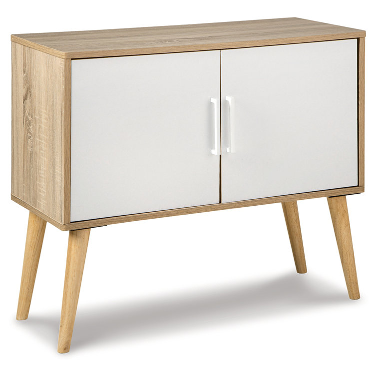 Transitional Orinfield 2-Door Freestanding Cabinet with Adjustable Shelving - White/Beige