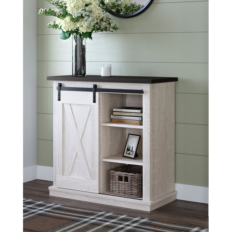 Whitewash and Dark Wood Rustic Accent Cabinet with Adjustable Shelving