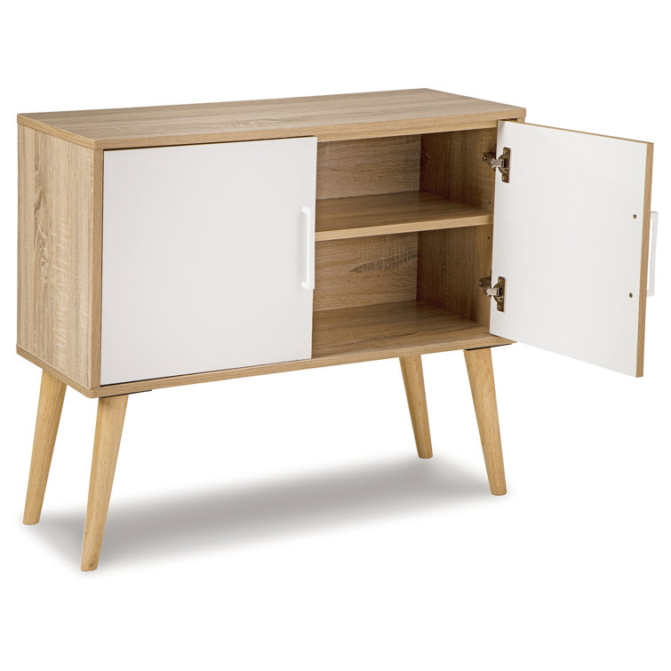 Transitional Orinfield 2-Door Freestanding Cabinet with Adjustable Shelving - White/Beige