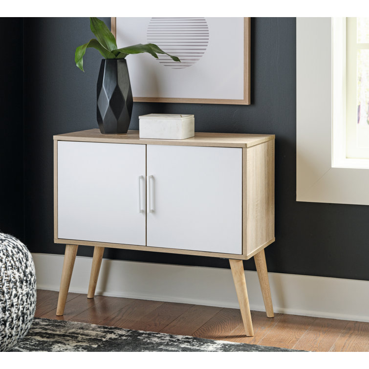 Transitional Orinfield 2-Door Freestanding Cabinet with Adjustable Shelving - White/Beige