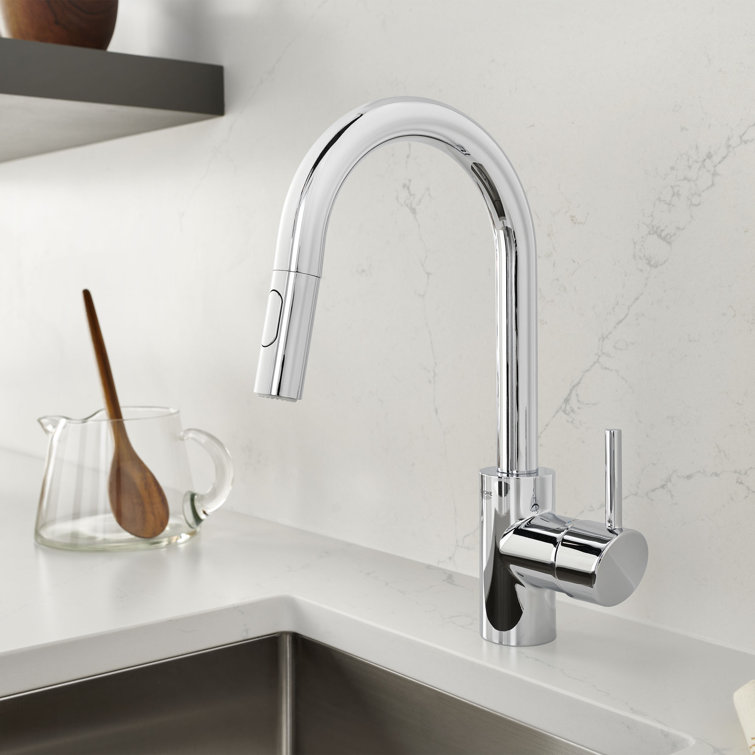 Modern Sleek Chrome Kitchen Faucet with Pull-Out Spray