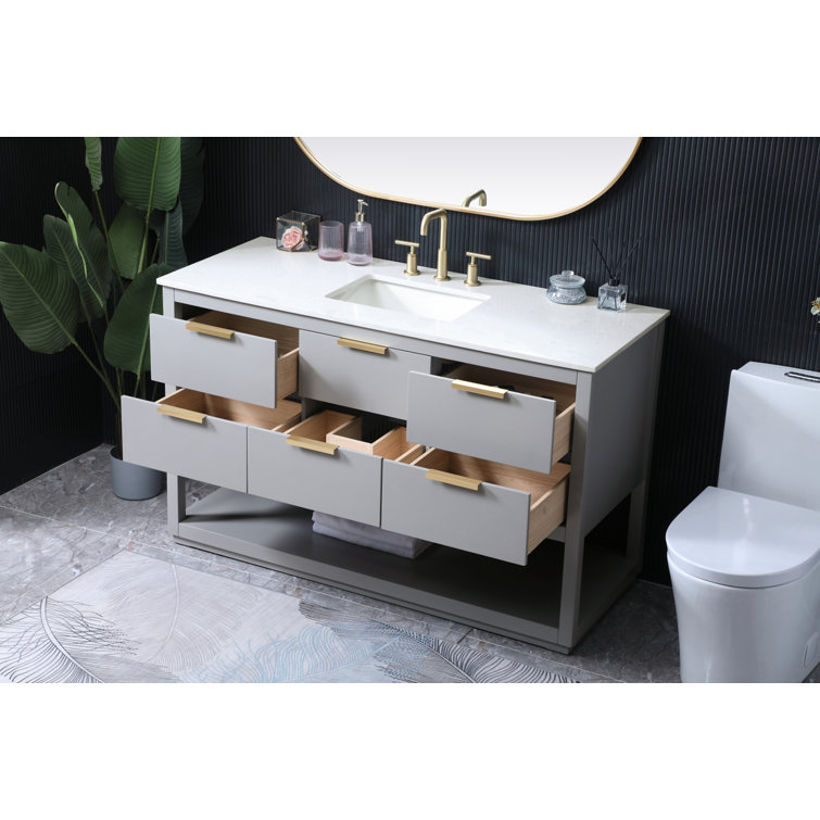 Larkin 54'' Grey Single Bathroom Vanity with Engineered Marble Top