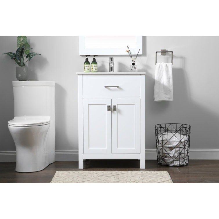 White 24'' Single Bathroom Vanity with Engineered Marble Top