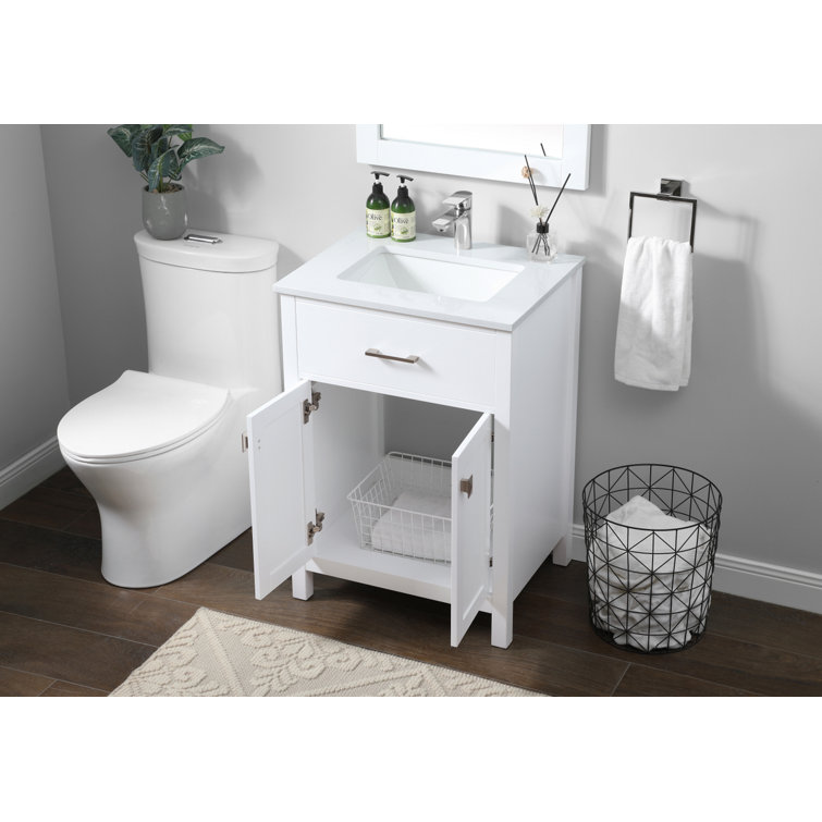 White 24'' Single Bathroom Vanity with Engineered Marble Top