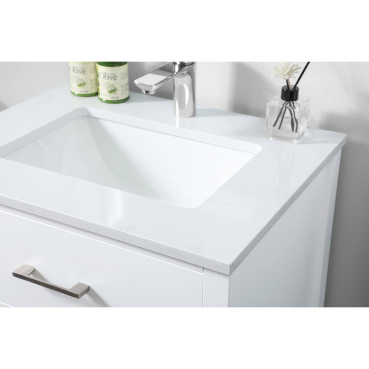 White 24'' Single Bathroom Vanity with Engineered Marble Top