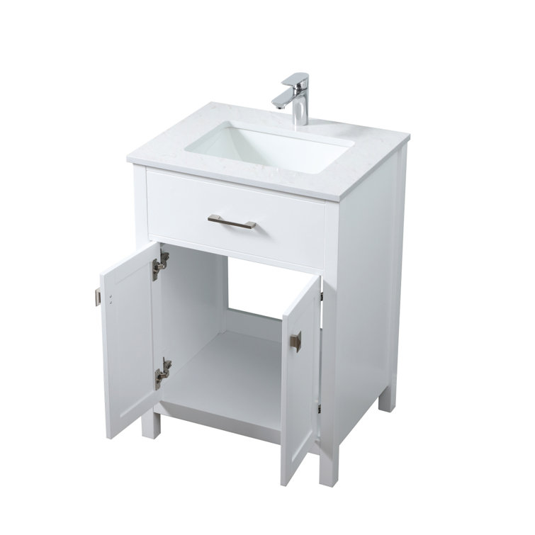 White 24'' Single Bathroom Vanity with Engineered Marble Top