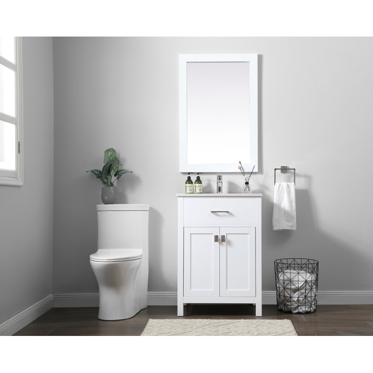 White 24'' Single Bathroom Vanity with Engineered Marble Top