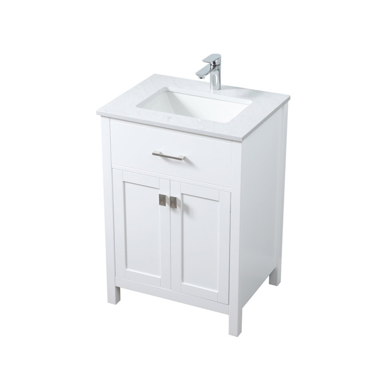 White 24'' Single Bathroom Vanity with Engineered Marble Top