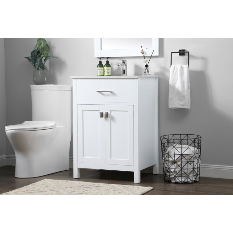 White 24'' Single Bathroom Vanity with Engineered Marble Top