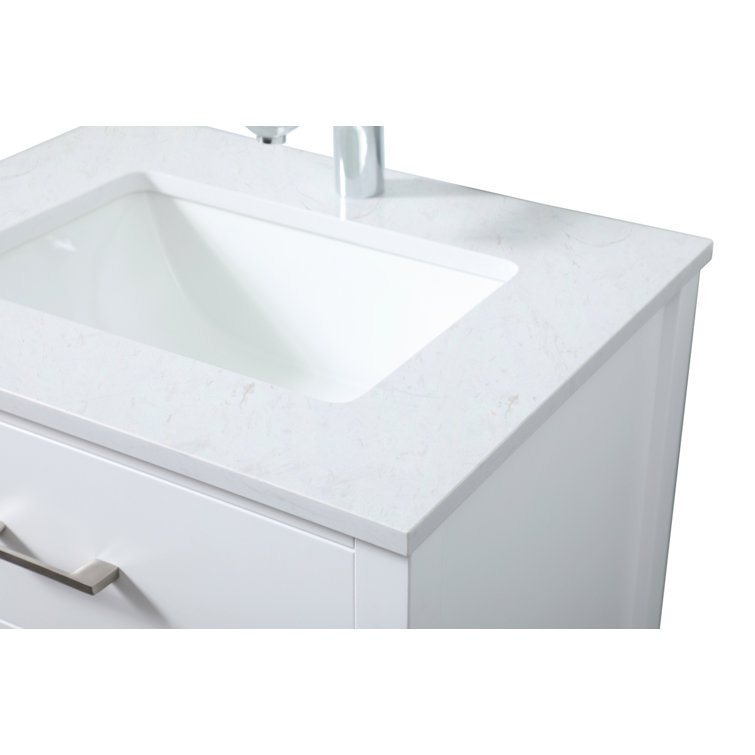 White 24'' Single Bathroom Vanity with Engineered Marble Top