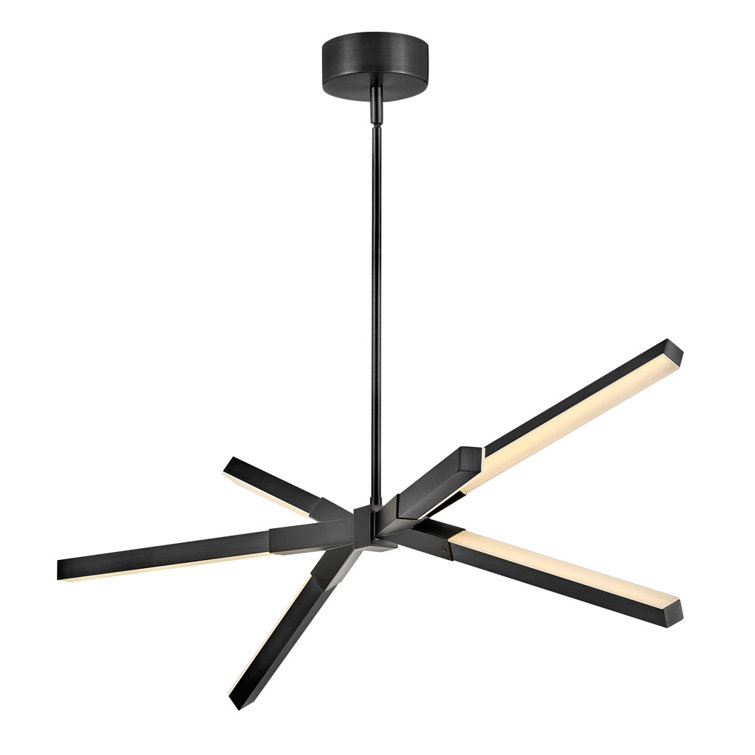 Rae Modern Jetted Black LED Linear Chandelier with Etched Acrylic Shade