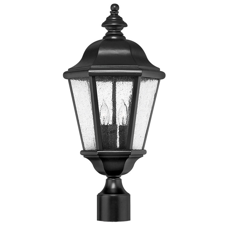 Black Cast Aluminum and Brass Outdoor Post Light with Clear Seedy Glass