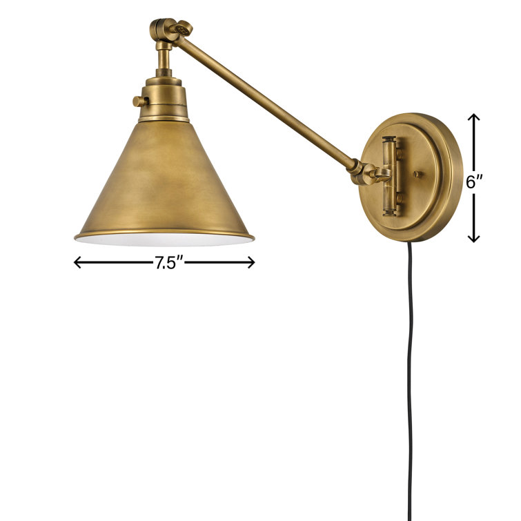 Heritage Brass Adjustable Arm Wall Sconce with Cone Shade