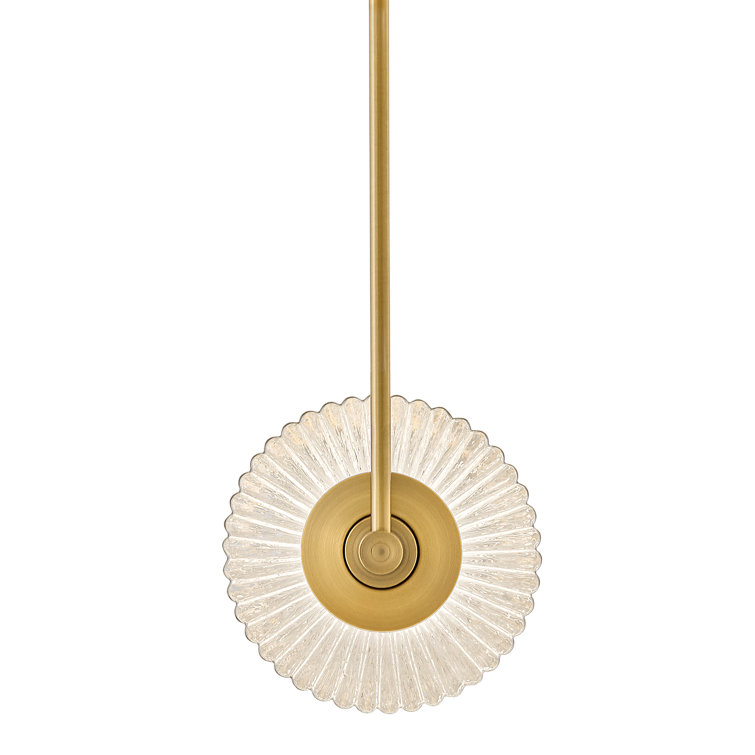 Elegant Lacquered Brass LED Island Pendant with Clear Ribbed Glass