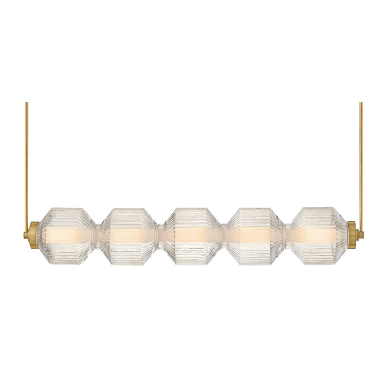 Elegant Lacquered Brass LED Island Pendant with Clear Ribbed Glass