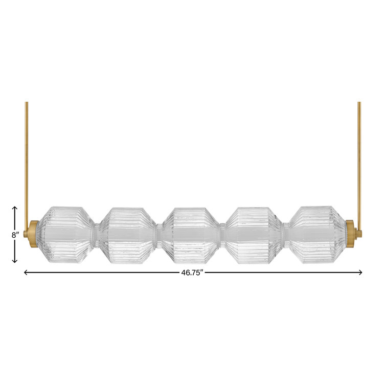 Elegant Lacquered Brass LED Island Pendant with Clear Ribbed Glass