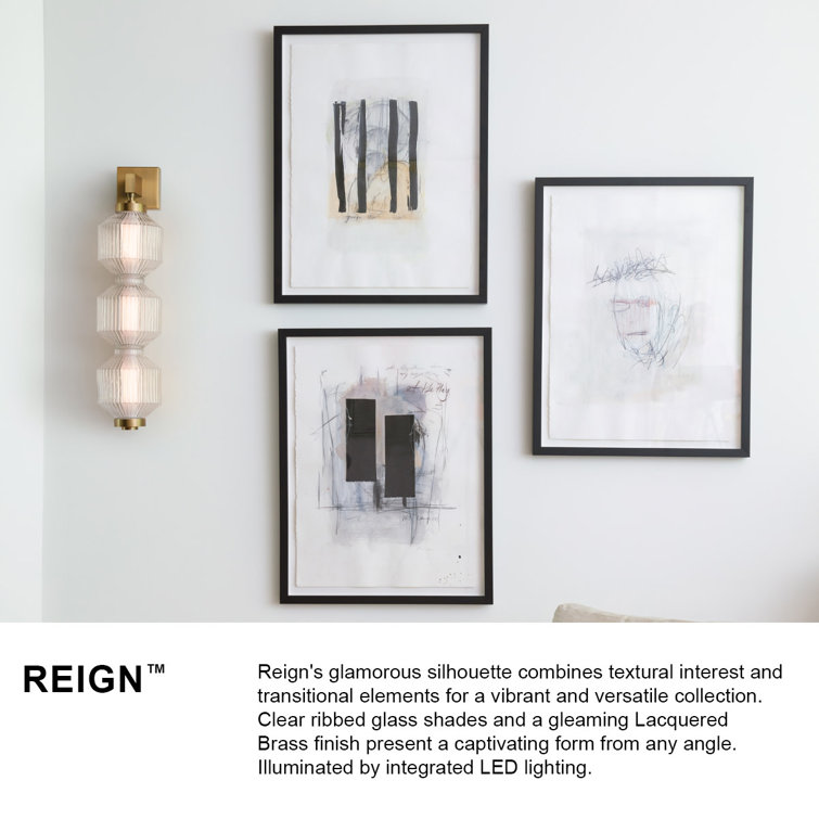 Elegant Lacquered Brass LED Island Pendant with Clear Ribbed Glass