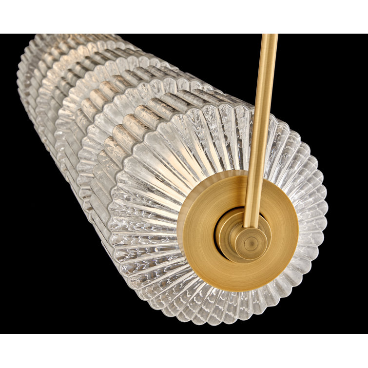 Elegant Lacquered Brass LED Island Pendant with Clear Ribbed Glass