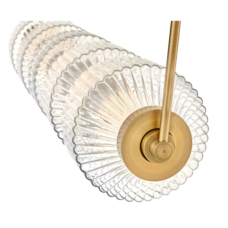 Elegant Lacquered Brass LED Island Pendant with Clear Ribbed Glass