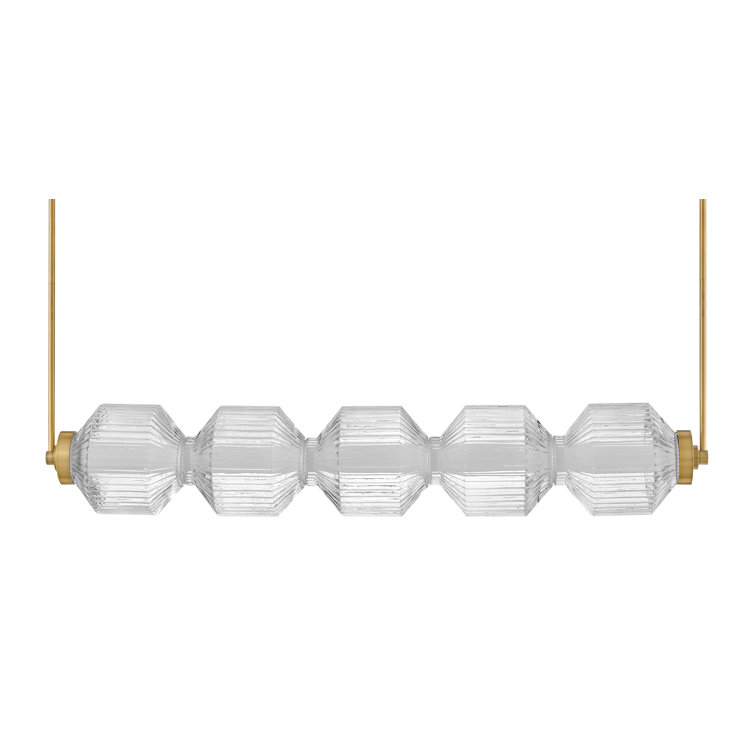 Elegant Lacquered Brass LED Island Pendant with Clear Ribbed Glass