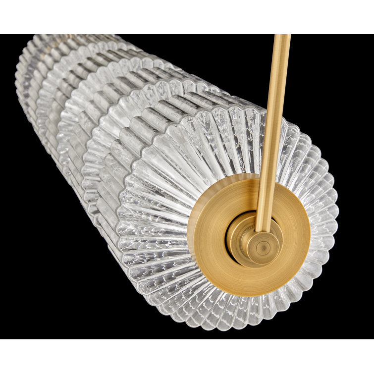 Elegant Lacquered Brass LED Island Pendant with Clear Ribbed Glass