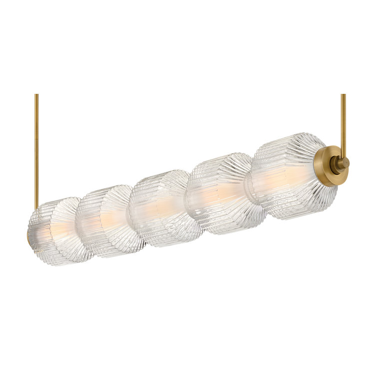 Elegant Lacquered Brass LED Island Pendant with Clear Ribbed Glass