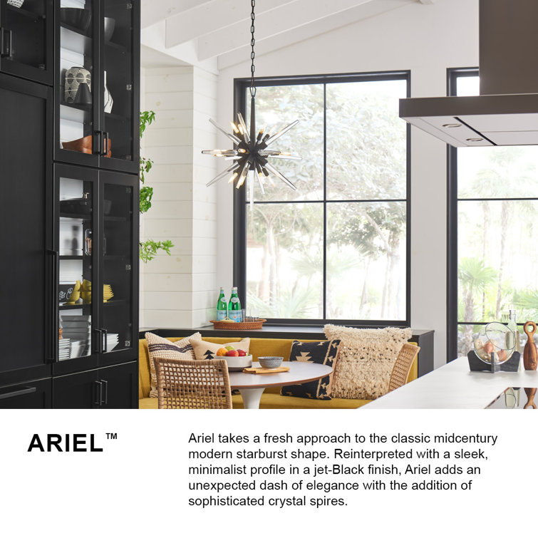 Ariel Sleek Black Crystal 12-Light Mid-Century Chandelier